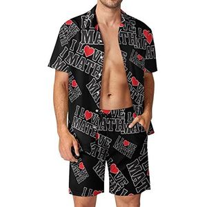 I Love Heart Math 2-delige Hawaïaanse sets voor heren, losse pasvorm, shirts en shorts met korte mouwen, strandoutfits, 2XL