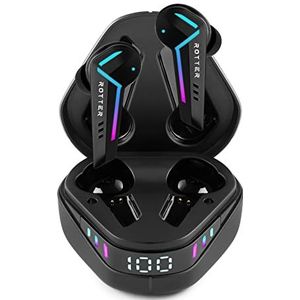 ROTTER® Draadloze Bluetooth mobiele gaming-hoofdtelefoon, extreem lage latentie van 50 ms, Bluetooth 5.3, dual modus, 35 uur speeltijd, IPX4 waterdicht, 6 microfoons (zwart)