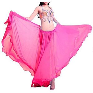 Wuchieal Buikdansrok, buikdanskostuum, dames, danseres, chiffon, rok, Big Swing lange rok, festival, performance, kleding (donkerroze, één maat)