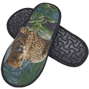 ZaKhs Bruine Cheetah Print Vrouwen Slippers Antislip Fuzzy Slippers Leuke Huis Slippers Voor Indoor Outdoor L, Zwart, Large Wide