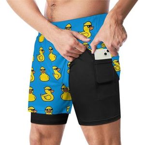 Rubber Gele Eend in Zonnebril Grappige Zwembroek met Compressie Liner & Pocket Voor Mannen Board Zwemmen Sport Shorts