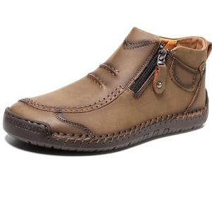 JiuQing Heren Chukka Boots Platte Italiaanse Handgemaakte Laarzen Zijrits Comfortabele Casual Wandelschoenen,Khaki,38 EU
