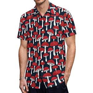Rode paddenstoelen Hawaiiaanse shirts voor heren, casual overhemd met korte mouwen, knoopsluiting, vakantie, strandshirts, S