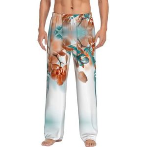 Teal En Oranje Orchidee Mannen Lange Lounge Wear Broek Nachtkleding Pyjama Bottoms Nachtkleding Met Zakken En Trekkoord, Wit, S