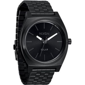 NIXON Time Teller Solar A1369-100m Waterbestendig Heren Analoge Zonne-energie Mode Horloge (40.5mm Horloge Face, 20mm 5 Link RVS Band), Alle zwart/wit, OSFM, Tijdteller Solar