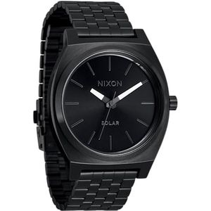 NIXON Time Teller Solar A1369-100m waterbestendig heren analoog op zonne-energie modehorloge (40,5 mm wijzerplaat, 20 mm 5 link roestvrijstalen band), Allemaal zwart/wit, OSFM, Tijd Teller Solar