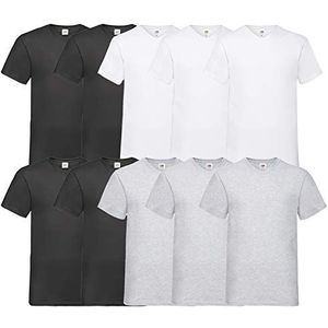Fruit of the Loom T-shirt, met V-hals, in verschillende maten en kleuren, 10 stuks, 4, zwart 3-wit3 grijs, L