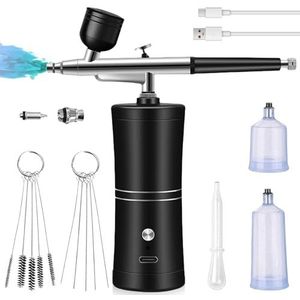 Airbrush-set met compressor, verstoppingsvrije hogedruk-airbrush-set met mondstuk, reinigingsborstelset, multifunctioneel, handheld airbrushpistool voor nageldesign, make-up, tattoo-modellering (zwart