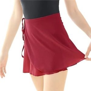 UBOHUZ Ballet Rokken Vrouw Korte Dans Wrap Rok Volwassen Tie Up Chiffon Ballerina Kant Jurk Voor Vrouwen, wijnrood, Eén maat