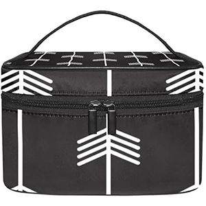 Make-up Organizer Bag, Reizen Make-up Tas Organizer Case Draagbare Cosmetische Tas voor Vrouwen en Meisjes Toiletries Witte Pijl Patroon Zwarte Achtergrond, Meerkleurig, 22.5x15x13.8cm/8.9x5.9x5.4in