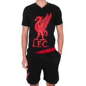 Liverpool FC Heren Pyjama Korte Loungewear OFFICIEEL Voetbal Cadeau, Zwart, M