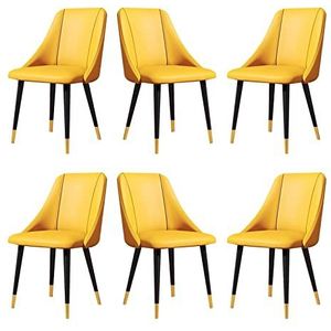 GEIRONV Metalen voeten stoelen set van 6, PU lederen keuken stoelen carbon stalen poten appartement woonkamer zijstoelen Eetstoelen (Color : Yellow, Size : With metal feet)