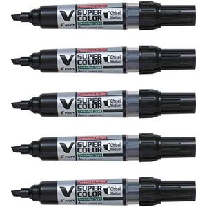 Pilot Permanentmarker, navulbaar, V Super Color Begreen, medium punt, zwart, 5 stuks