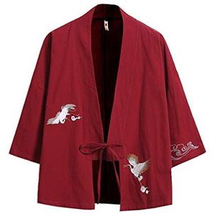 Seidarise Heren Kimono Traditionele Japanse Kleding Mannelijk Vest Noragi Jas Yukata Mantel Haori, S-rood, L
