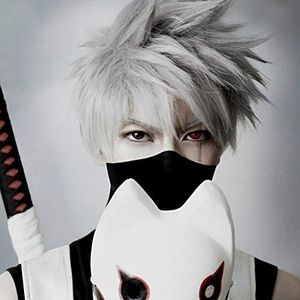 Anime Cosplay Pruik Hoed Kakashi Zilver Wit Haar Pruik en Haarband 35cm Volledig haar (wig)