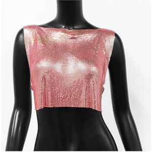 Sexy metalen pailletten tanktop for dames zomer strand backless crop top rave festival club outfits hemdje (Kleur : Rose Gold, Size : M)