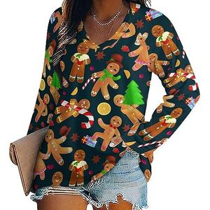 Kerst Koekjes Gingerbread Man Vrouwen Casual Lange Mouw T-shirts V-hals Gedrukt Grafische Blouses Tee Tops S