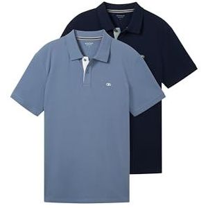 TOM TAILOR Basic Piqué poloshirt voor heren, dubbelpak, China Blue/Sky Captain, XL