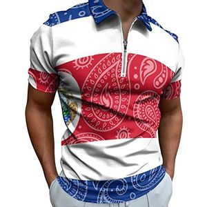 Paisley En Costa Rica Vlag Half Zip-up Polo Shirts Voor Mannen Slim Fit Korte Mouw T-shirt Sneldrogende Golf Tops Tees M