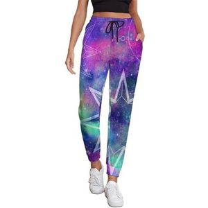 Constellation Galaxy Print Joggingbroek voor dames, hardloopbroek, joggingbroek, vrijetijdsbroek, elastische taille, lang met zakken