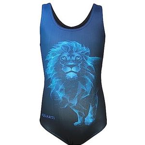 Aquarti Meisjes Badpak met Racerback en Dolfijn Print, Leeuw Blauw/Zwart, 152