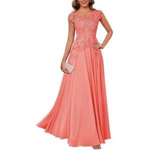 BRIGOW Kant Applique Moeder van de Bruid Jurk voor Bruiloft Prom Jurken Chiffon Cocktail Jurken Plus Size, Koraal, 32