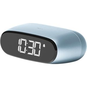 Lexon MINUT Compacte mini-wekker met zuiver zwart VA LCD-display, touch-bediening, sluimerfunctie en achtergrondverlichting, oplaadbare batterij, aluminium afwerking, lichtblauw