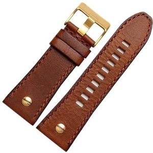 Jeniko Kwaliteit echte retro lederen horlogeband heren compatibel met DZ4343 DZ4323 DZ7406 horlogeband vintage Italiaans leer 22 mm 24 mm 26 mm (Color : D brown-golden, Size : 28mm)