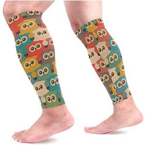 EZIOLY Cartoon Uilen Sport Kalf Compressie Mouwen Been Compressie Sokken Kalf Guard voor hardlopen, Fietsen, Moederschap, Reizen, Verpleegkundigen