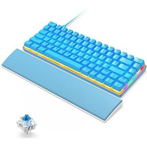 Mechanisch gamingtoetsenbord met polssteun, QWERTY, bekabeld, USB, 82 toetsen, compact, blauwe schakelaar, toetsenbord, achtergrondverlichting, regenboog, anti-ghosting, comfortabele handsteun van