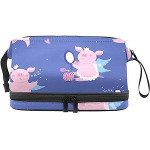 Grote capaciteit reizen cosmetische tas,Roze varken engel slaap dans make-up, make-up tas, waterdichte make-up tas organisator, Meerkleurig, 27x15x14 cm/10.6x5.9x5.5 in