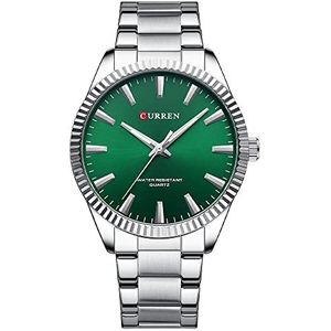 Casual Mens zilveren roestvrij staal groene wijzerplaat horloges ronde analoge quartz horloge, Zilver, L