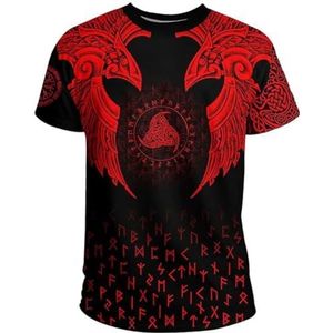 Middeleeuws Noords Odin's Raven T-shirt - Viking 3D Bedrukte Keltische Knoop Heren Los Sport Harajuku Korte Mouw - Zomer Vegvisir Tattoo Pagan Sneldrogende Top (Color : Red, Size : 3XL)