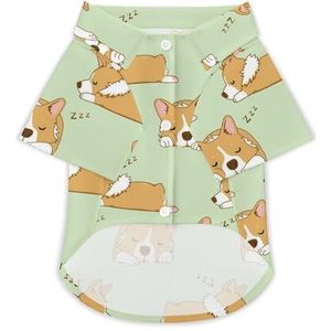 Corgi hondenslaap, grappig hondenshirt, knoopsluiting, Hawaii-shirt, grappige stof, ademende T-shirts, cadeau voor kleine honden en katten
