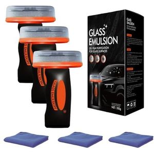 Glass Cleaner Powerful Oil Film Remover for Home & Car, Roll-On Glass Emulsion with Cleaning Board, Improve Window & Windshield Clarity (3PCS)