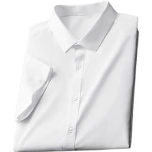 Heren Plus Size Korte Mouw Shirt Mannen Zomer Business Luxe Casual Dunne Effen Kleur Blouses Herenkleding, Wit, 3XL