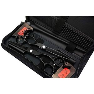 Kappers Schaar Combinatie Set Professionele Salon Dunne Flat Cut Scherp en Precieze Cut Barber Schaar Kit Perfect voor Vrouwen en Mannen (Zwart)