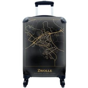 MuchoWow® Koffer - Kaart - Zwolle - Goud - Zwart - Past binnen 55x40x20 cm en 55x35x25 cm - Handbagage - Trolley - Fotokoffer - Cabin Size - Print