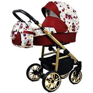 Kinderwagen 3 in 1 complete set met autostoeltje Isofix babybad babydrager Buggy Colorlux Gold van ChillyKids Meadow Flowers 2in1 zonder autostoel