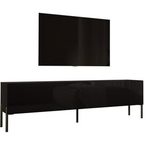 3E 3xE living.com TV-kast in mat zwart / zwart hoogglans met poten in zwart, A: B: 170 cm, H: 52 cm, D: 32 cm. TV-meubel, tv-tafel, tv-bank