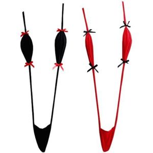 Set van 2 dames sling shots bikini V-hals extreme micro monokini badpak eendelig badmode lingerie, Zwart/Rood, One size