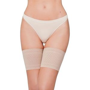 Annes styling Opengewerkte Dunne Dij Band Anti-Schuren Elastische Comfortabele Casual Stijl voorkomen Wrijven Protector Met Siliconen Strepen Dames Lingerie, Vison, S