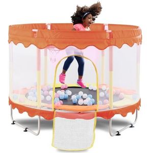 FOXSPORT Kindertrampoline met net - binnen en buiten, rand afgedekt, voor kinderen vanaf 2 jaar - kindertuintrampoline - minispringtrampoline voor kinderen, veilige kleine trampoline 150 cm. (Orange)