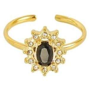 Damesbloemring roestvrij staal liefde vierkant dubbellaags diamant 18K ring live mond verstelbare zirkoonring (Color : Flower [Black]._Adjustable)