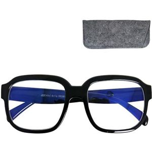 Mini Brille Stijlvolle blauwlichtfilter, oversized, blauwlichtstijl, XL, rechthoekig, grof of zeshoekig met licht kunststof frame, grote glazen en etui, anti-blauw licht bril dames, XL lenzen zwart,
