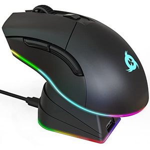 KLIM Blaze Pro Gaming-muis, draadloos, RGB, oplaadbaar, met laadstation + zeer nauwkeurige sensor met lange batterijduur + tot 6000 dpi + bekabelde en draadloze muis + nieuw (Refurbished)