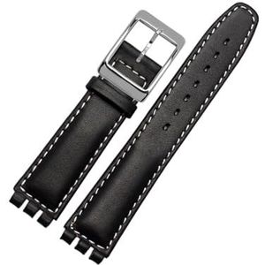 Lederen horlogeband Waterdicht Compatibel met Swatch YIS415 / 414 1 7mm 19mm vervangen koeienhuid horlogeband Concavo Convex horloge armband mannen (Color : Black white SK, Size : 19mm)