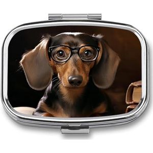 Pillendoos 2 compartimenten vierkante pillenorganisator dagelijkse kleine pillenhoes voor reizen teckel boek metalen pillencontainer draagbare medicijnorganisator voor pillen vitaminen visolie