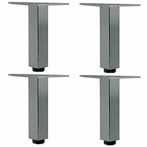 Meubelvoetbevestigingen, 4x verstelbare hoogte vierkante buispoot metalen tafelpoten, steunvoeten aluminium bankpoten, for bankstoel poef badkamerkast kast dressoir bed, met schroeven/grijs/10 cm/3,9