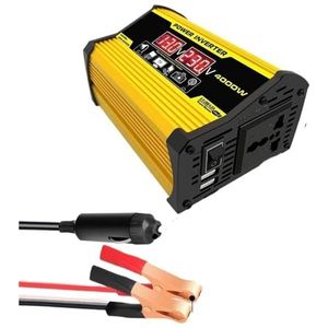 Omvormer 4000W 12V Naar 220V/110V LED Auto-omvormer Converter Oplader Adapter Dubbele USB Spanningstransformator Gemodificeerde Sinusgolf Zwart(Yellow 4000W 220v)